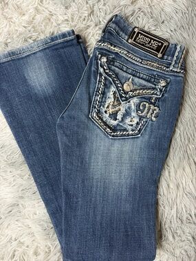 Miss Me Signature Boot Bling Pocket Bootcut Jeans Size 25